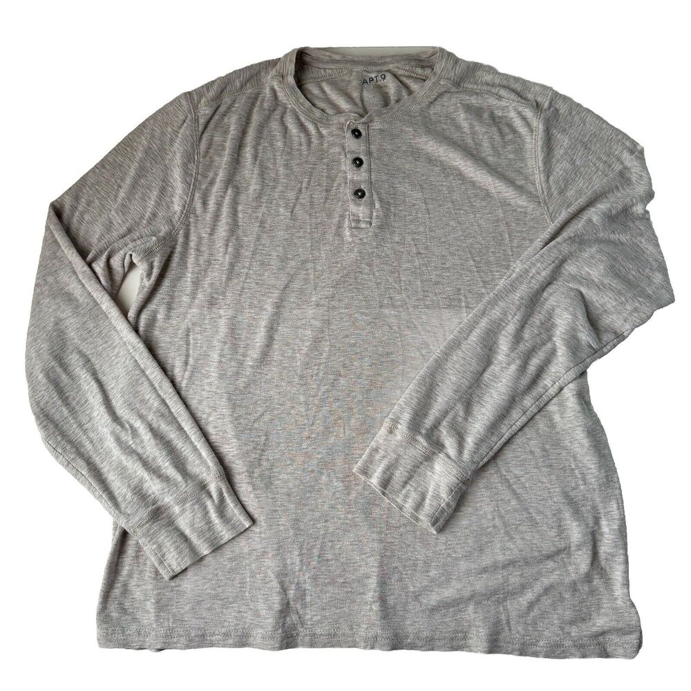 APT. 9 Men's Beige Long Sleeve Casual Henley Shirt Size Large